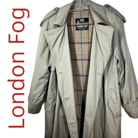 LONDON FOG Vintage Green Longline Trench Coat Wool Lining British Classic, 14 - Picture 5 of 14